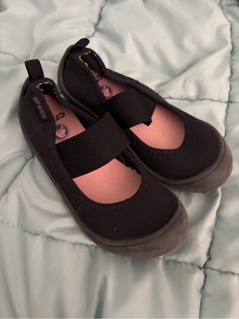 CROCS Kids Black Mary Jane with Pink Insole